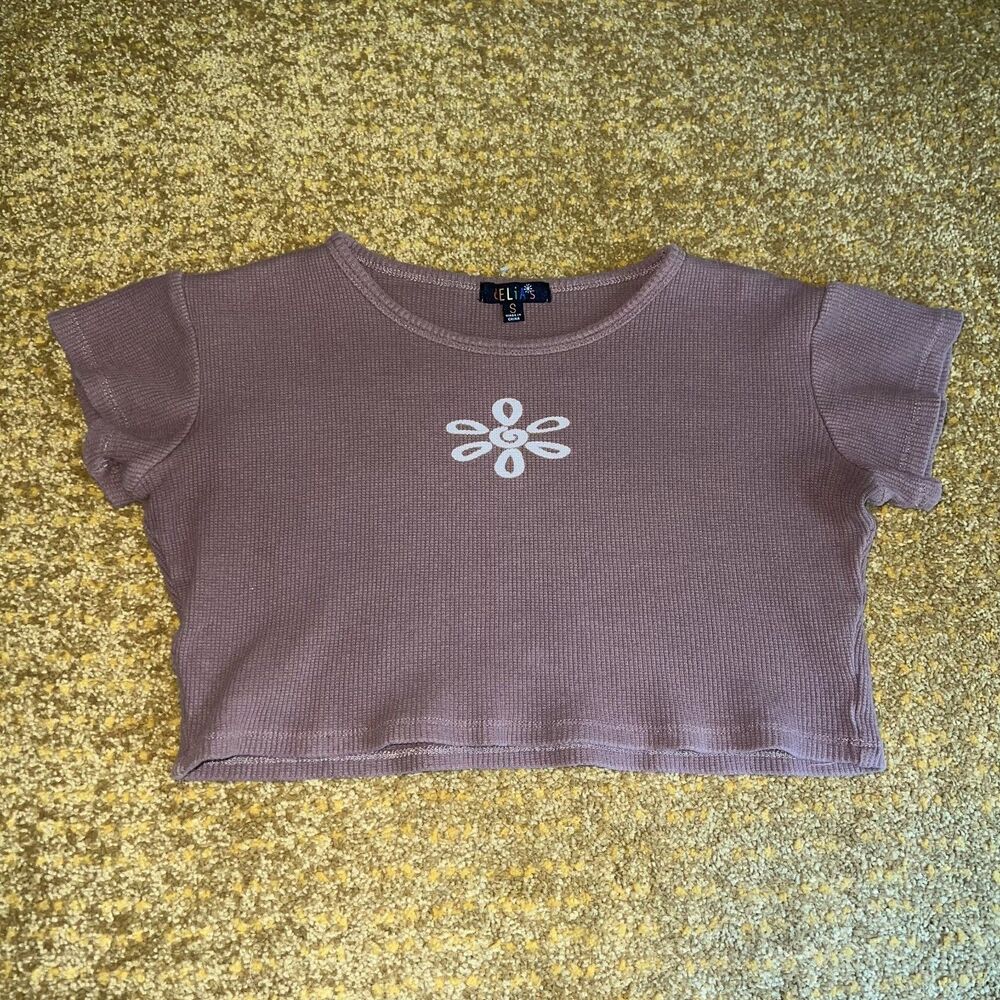 Delia's by Dolls Kill Cropped Brown T-shirt Women's S Flower Grunge Faded 90s